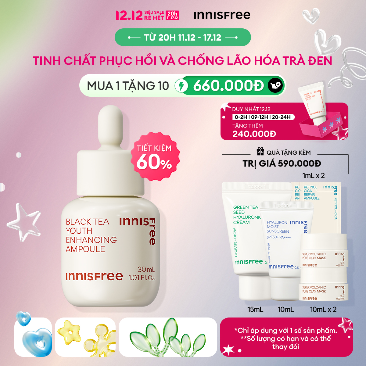 Tinh chất dưỡng da ban đêm ngăn ngừa lão hóa từ trà đen INNISFREE Black Tea Youth Enhancing Ampoule 30mL