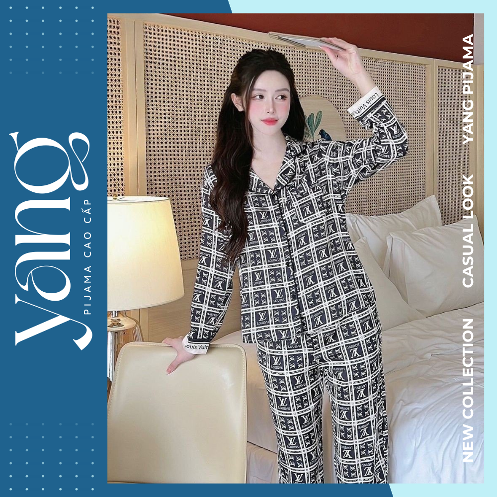 Bộ mặc nhà lụa Sam Luxury Homewear cao cấp TDLV, họa tiết sang chảnh, chất lụa luxury mềm mịn thoáng mát - Yang Pijama Đồ bộ lụa nữ cao cấp