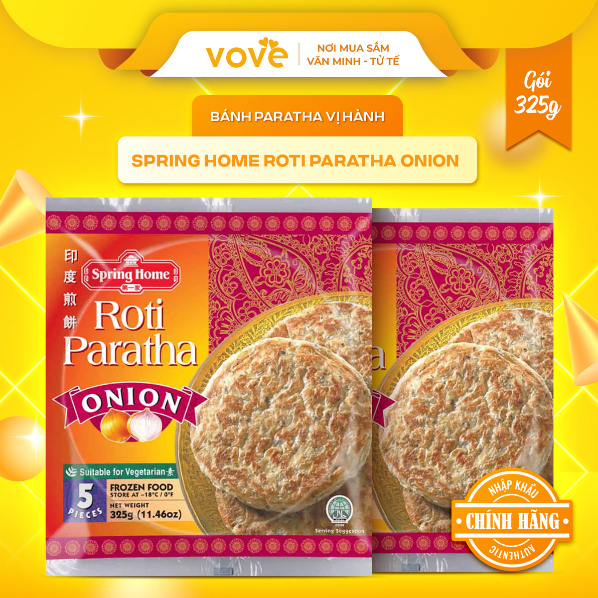 [HCM] Bánh Paratha vị hành Spring Home Roti Paratha Onion 325gr (gói)