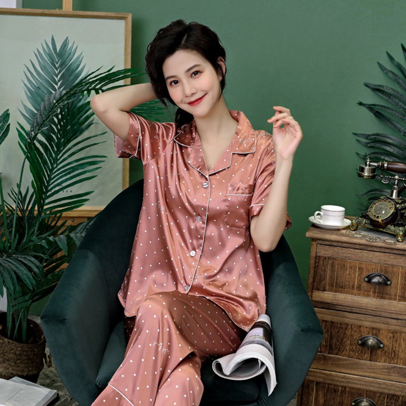 Bộ đồ ngủ mặc nhà pajamas lụa họa tiết hisexy pnt