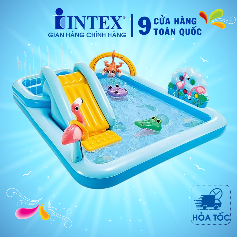 Bể bơi phao cầu trượt có vòi phun mưa INTEX 57161 - Hồ bơi cho bé mini, Bể bơi phao trẻ em