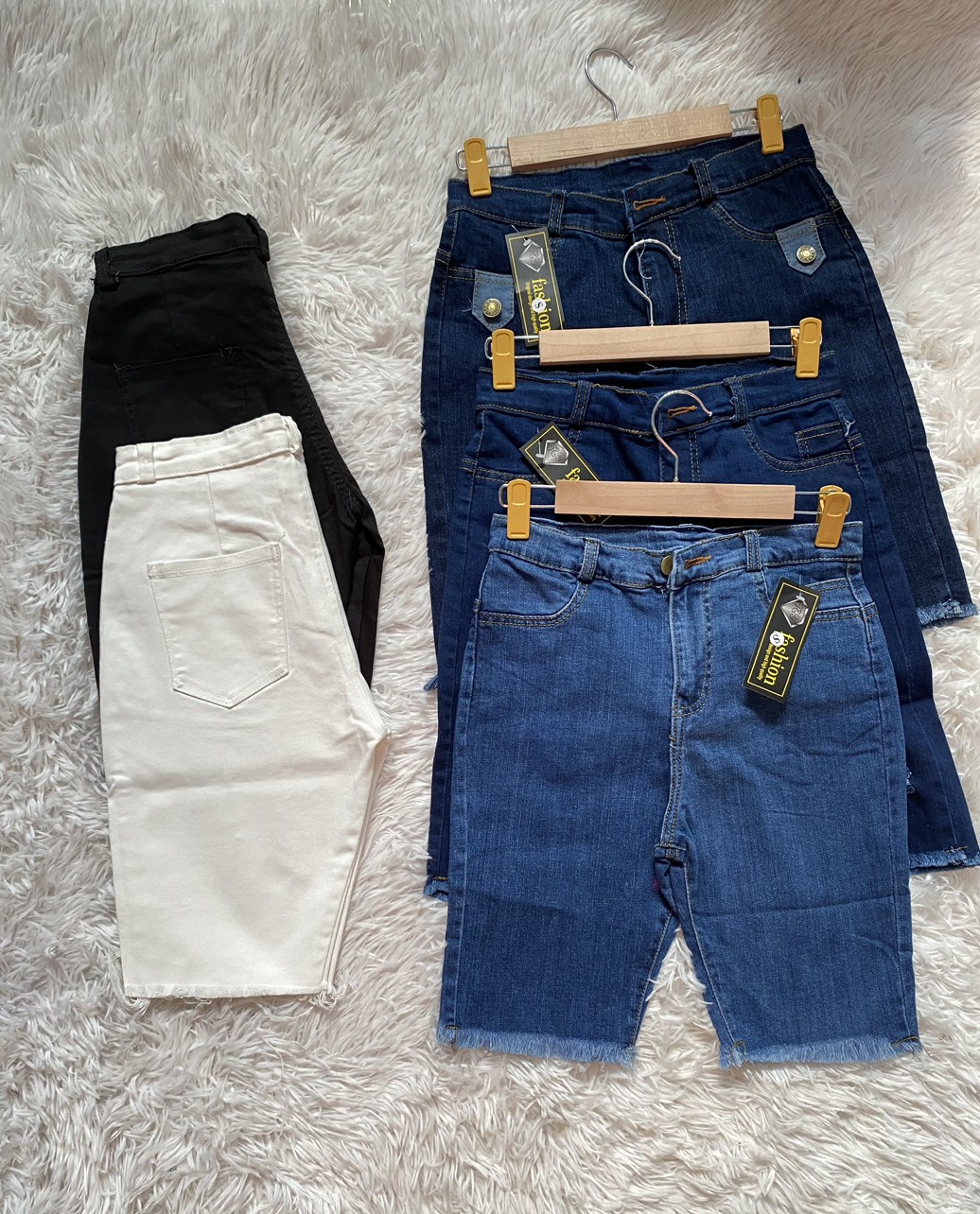 Quần jeans ngố nữ siêu hot vải co giãn - quần ngố kaki trắng đen nữ