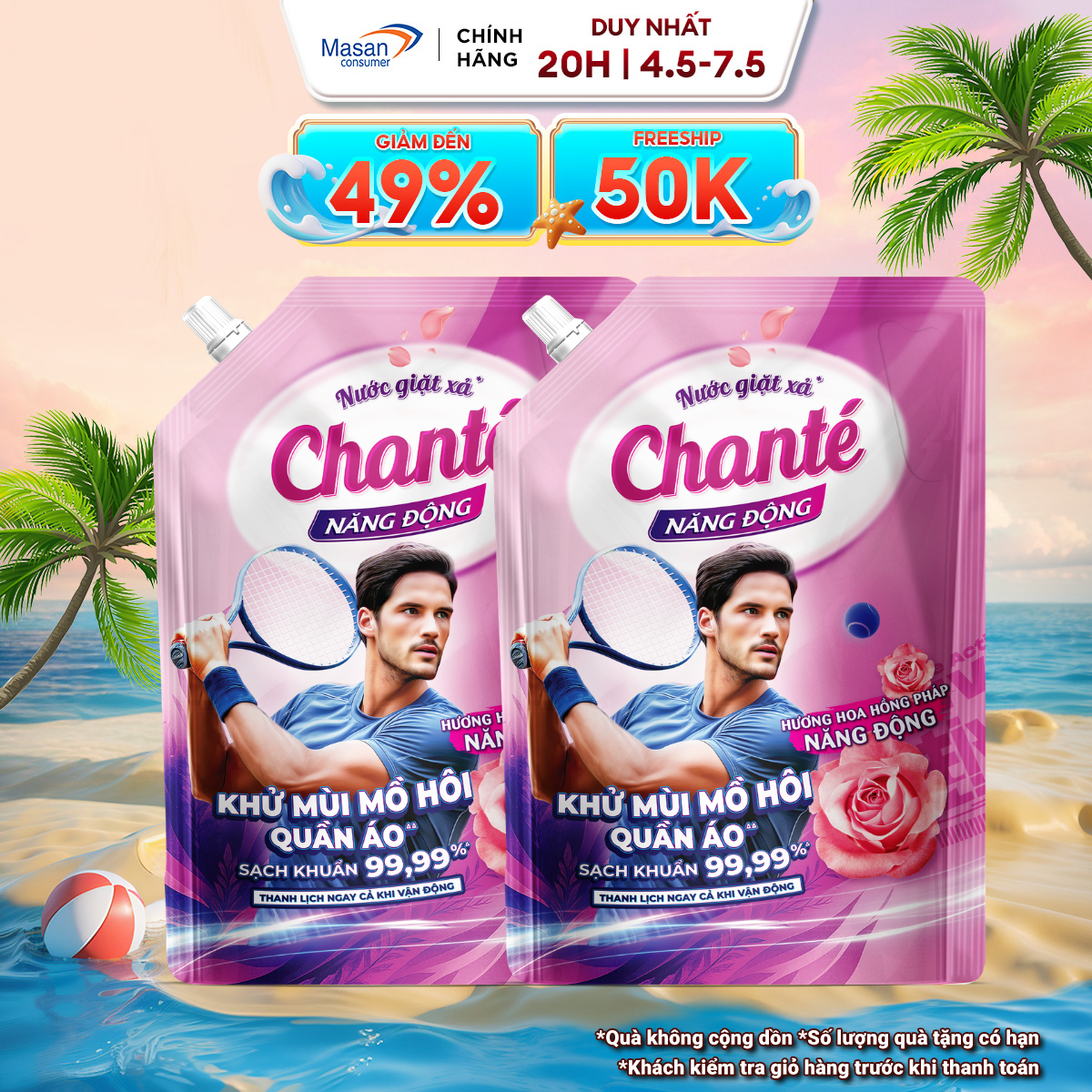 Combo 2 Nước giặt xả Chanté Active cao cấp 8 trong 1 túi x 3.2kg