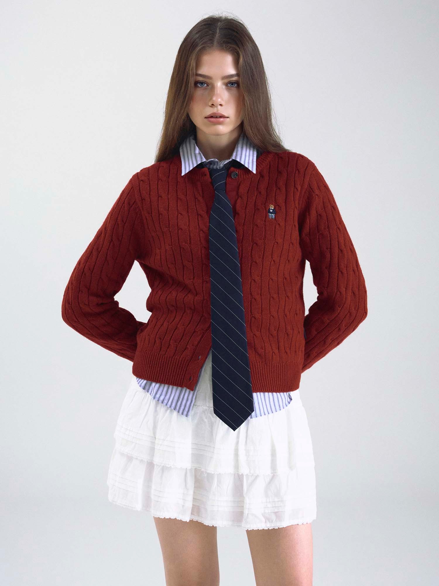  WHOAU Áo len nữ thanh lịch Steve Cable Cardigan_WHCKF4901F 