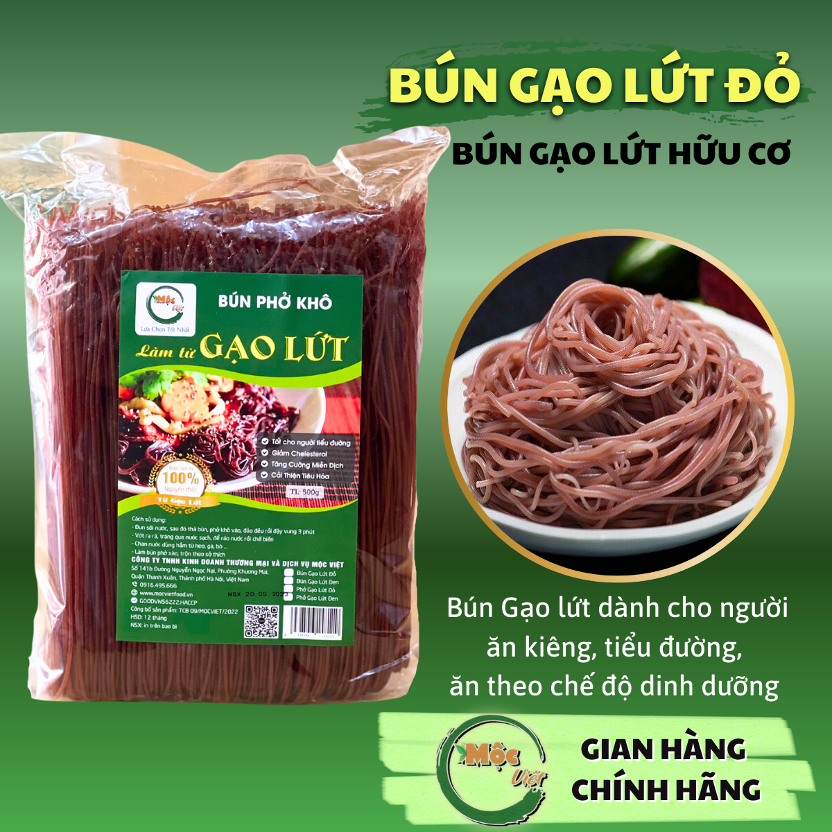 Bún gạo lứt đỏ hữu cơ , Bún gạo lứt ăn , Healthy , Eatclean chính hãng Mộc Việt