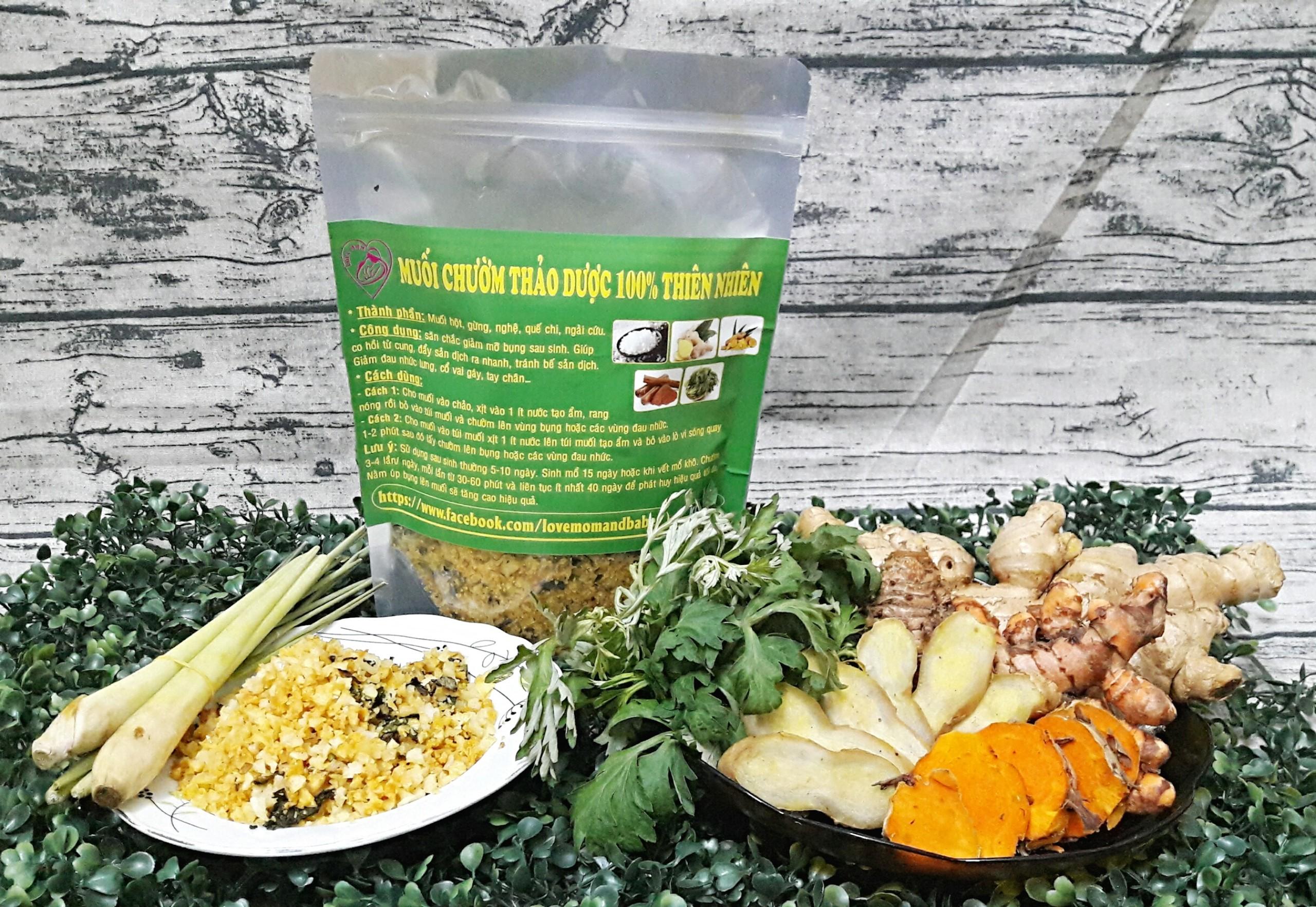 Combo Túi Muối Chườm Thảo Dược Giảm Eo 800g + Đai Quấn Bụng
