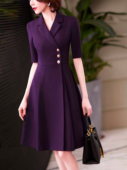 ĐẦM XOÈ CỔ VEST NÚT ĐÁ