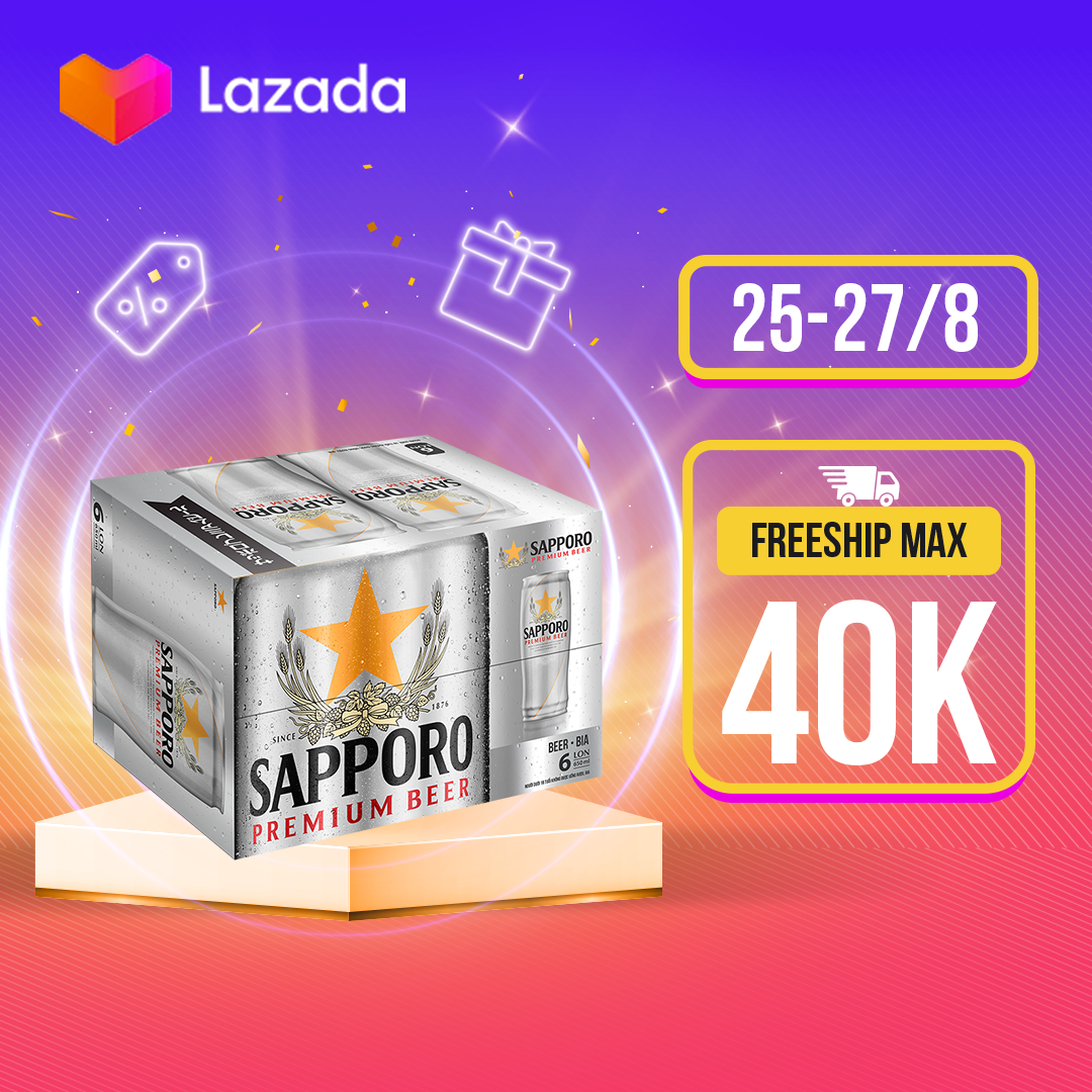 Thùng 6 lon bia Sapporo Premium
