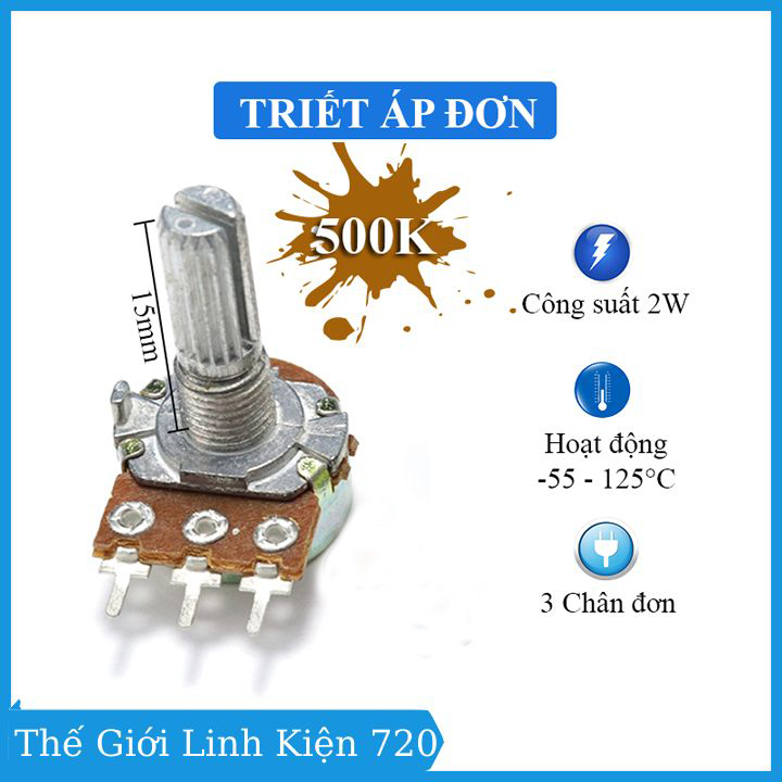 Biến trở volume 500K, chiết áp đơn 3 chân WH148