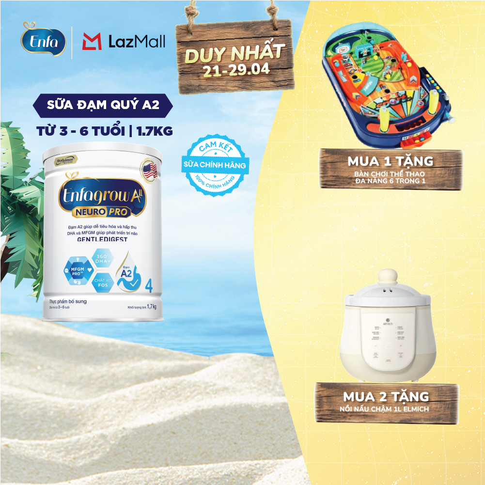 [DUY NHẤT 21-24/04 - MUA LÀ CÓ QUÀ] Sữa bột Enfagrow A2 Neuropro 4 1.7kg giúp dễ tiêu hóa, hấp thu dành cho trẻ 3-6 tuổi