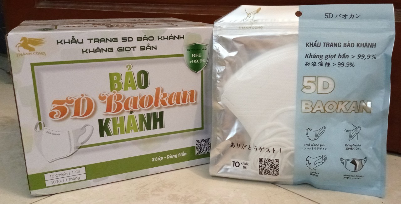 Thùng 100 chiếc khẩu trang 5d bảo khánh kháng giọt bắn 99,9%