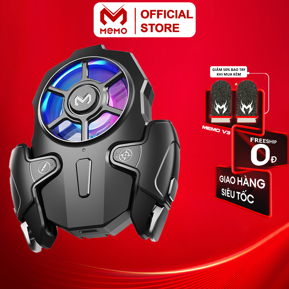 Nút bắn autotap kèm quạt tản nhiệt gaming MEMO AK03 chơi game tốc độ chính xác cao hạ nhiệt chống giật lag, phiên bản combo nút bắn và quạt tản nhiệt có LED chuyên game PUBG FF Freefire ROS Csgo  - Hàng chính hãng