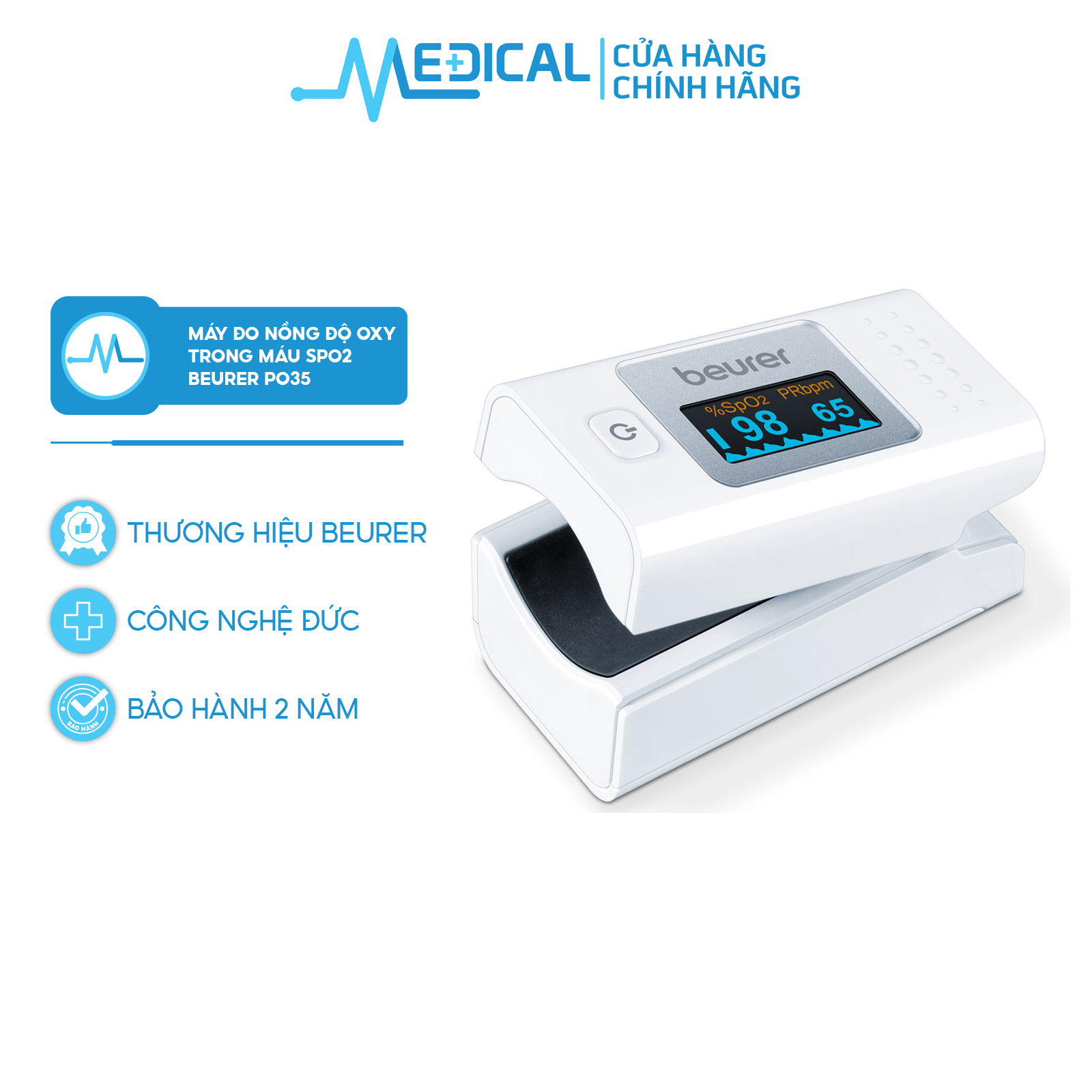 Máy đo nồng độ oxi trong máu spo2 và nhịp tim beurer po35 nhỏ gọn - medical