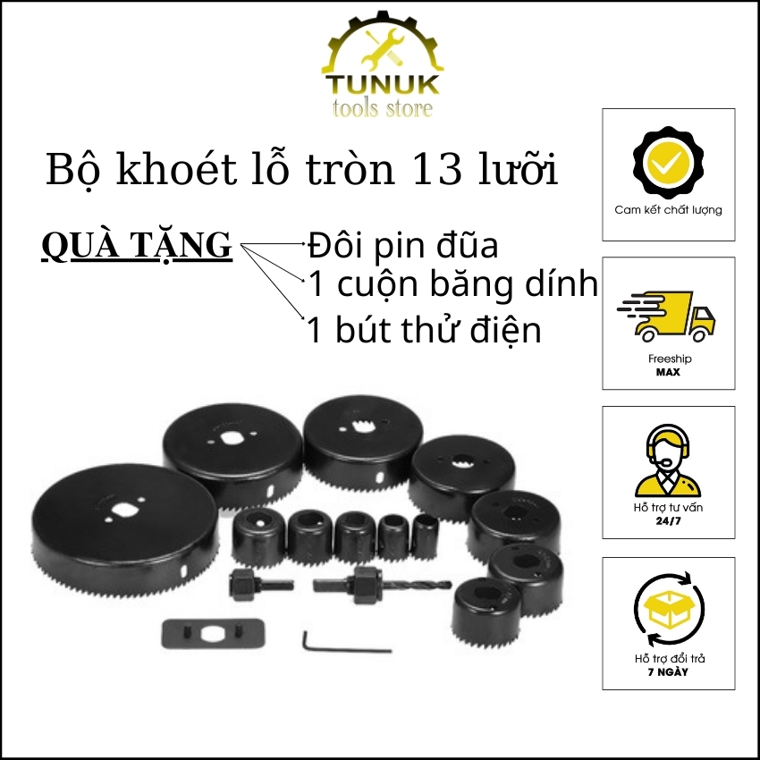 Mũi khoét lỗ tròn thạch cao gỗ mica nhựa pvc alu TUNUK , bộ mũi khoan lỗ 16 chi tiết, lưới sắc bén, bền bỉ, hộp đựng nhỏ gọn dễ mang đi, tặng quà 15k