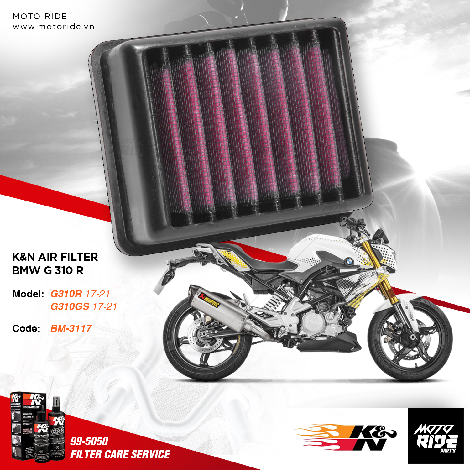 K&n bm-3117 lọc gió độ cho bmw g310 r / gs