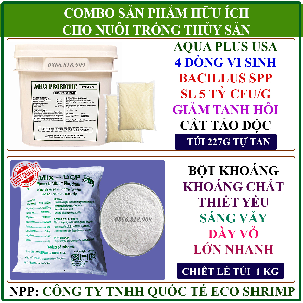 Combo khoáng tạt và vi sinh nuôi tôm - cá - koi - lươn