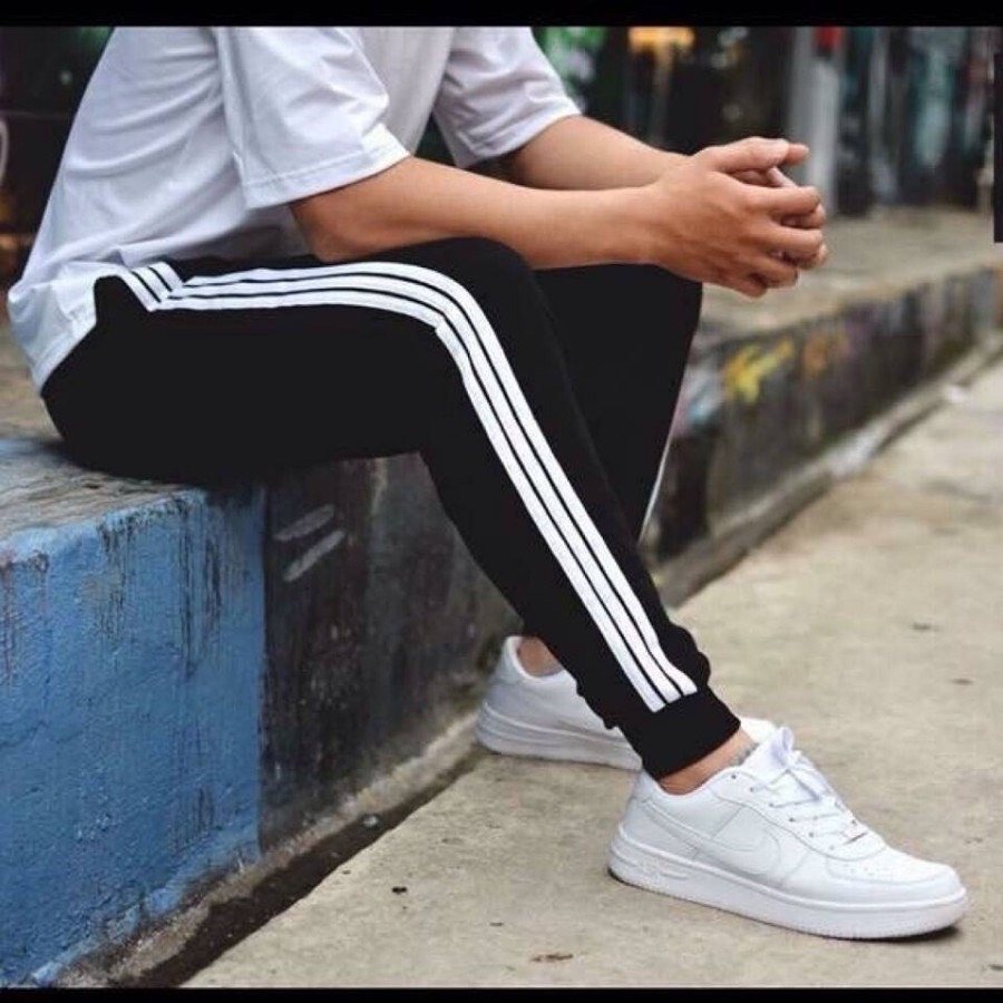 [HCM]Quần Nỉ Nam Nữ THỂ THAO 3 SỌC JOGGER Vải Mềm Mịn Bền Màu Không Nhăn Không Xù Lông Blackwhite