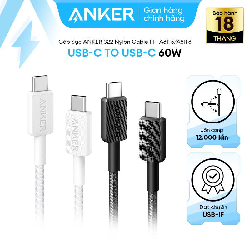 Cáp Sạc ANKER 322 Nylon Cable III USB-C to USB-C - A81F5/A81F6