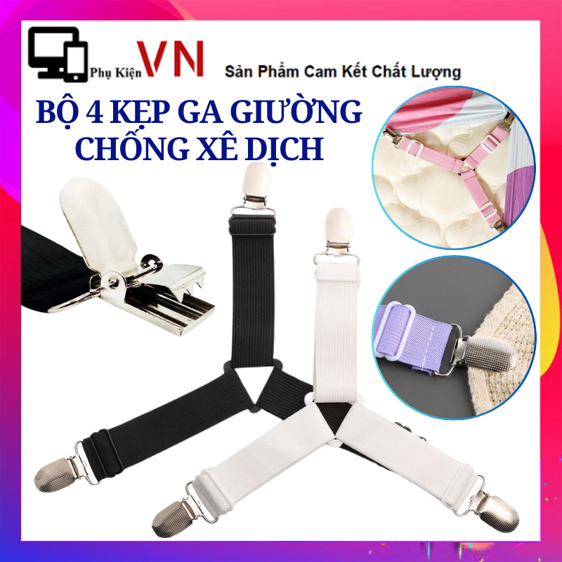 Bộ 4 Kẹp Ga Giường Drap Chống Xê Dịch - Dây Kẹp Cố Định Drap , Ga Giường Có Khóa Điều Chỉnh Co Giãn Tốt / Kẹp Giữ Cố Định Ga Giường