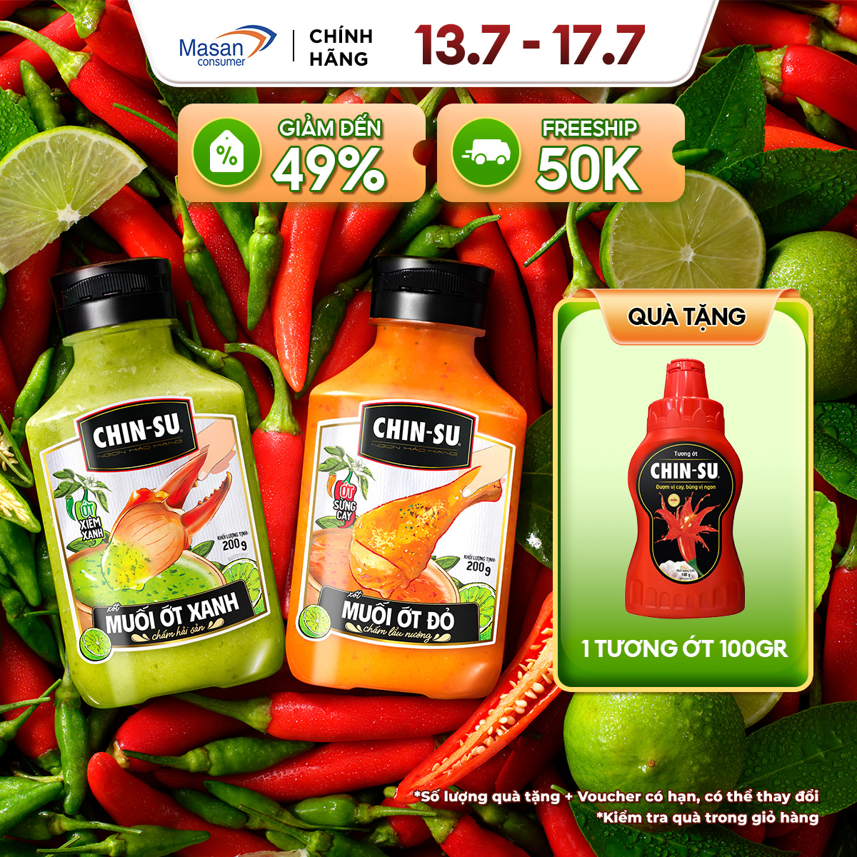 Combo Xốt Muối Ớt Xanh - Muối Ớt Đỏ Chin-Su Chai X 200Gr