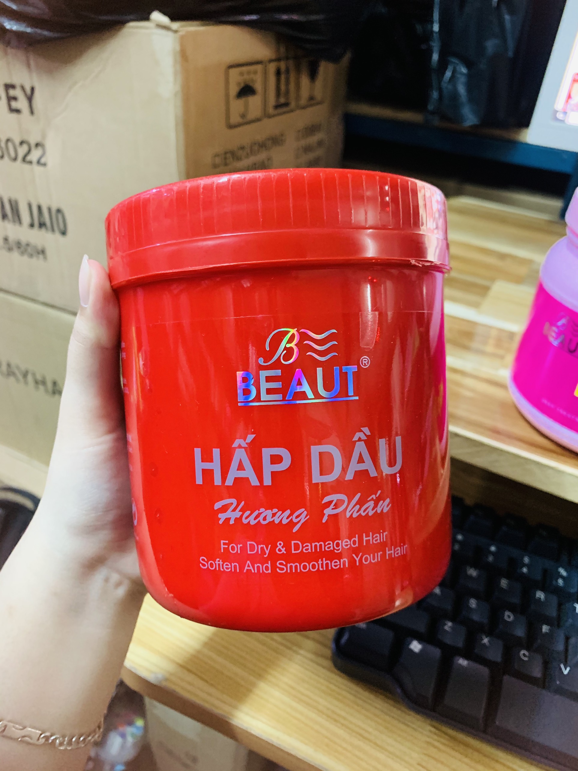 Hấp dầu lạnh BEAUT hương phấn, dưỡng bóng mượt tóc, phục hồi tóc, dung tích 1000ml
