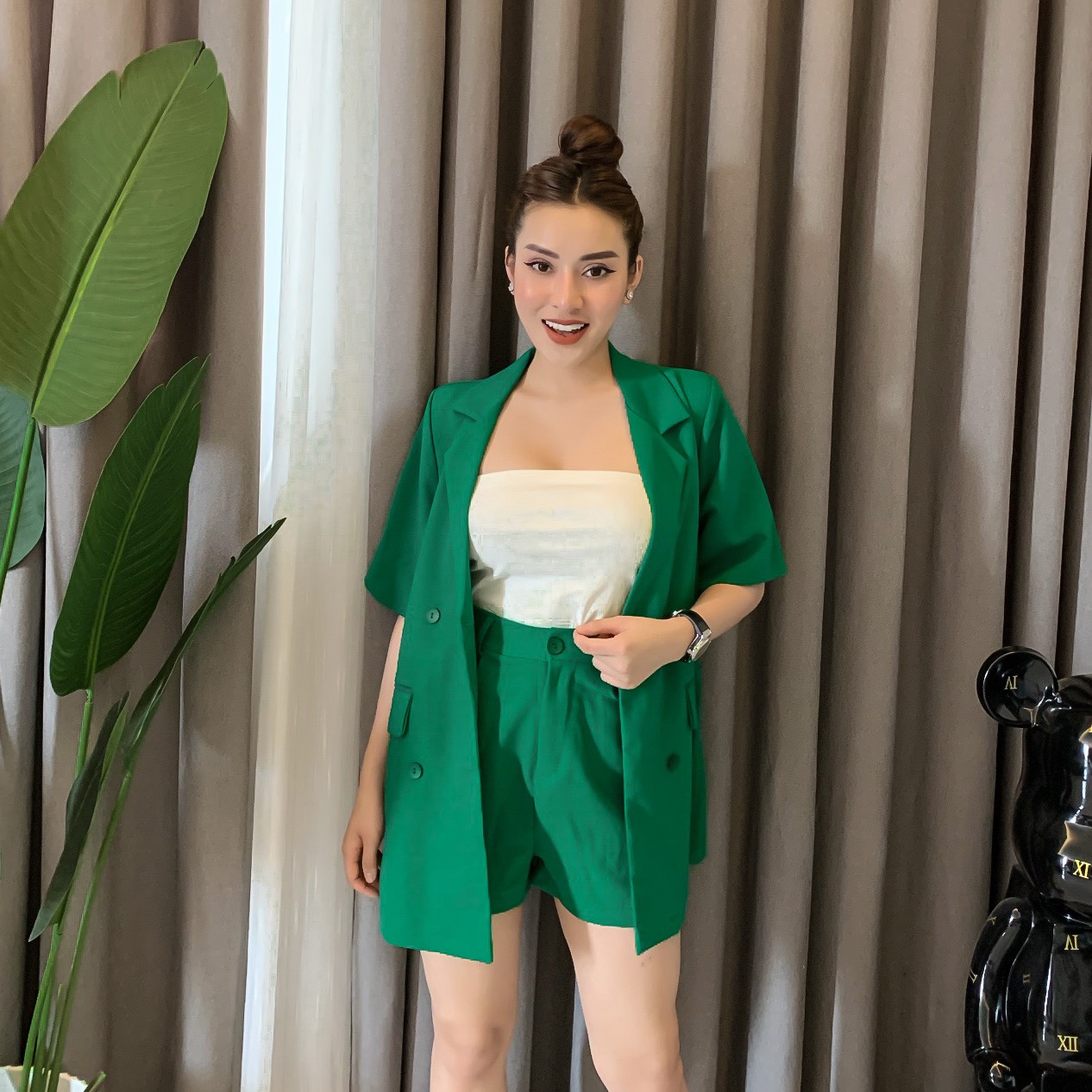 Set áo blazer cộc tay kèm quần short nhiều màu chất tuyết mưa dày dặn