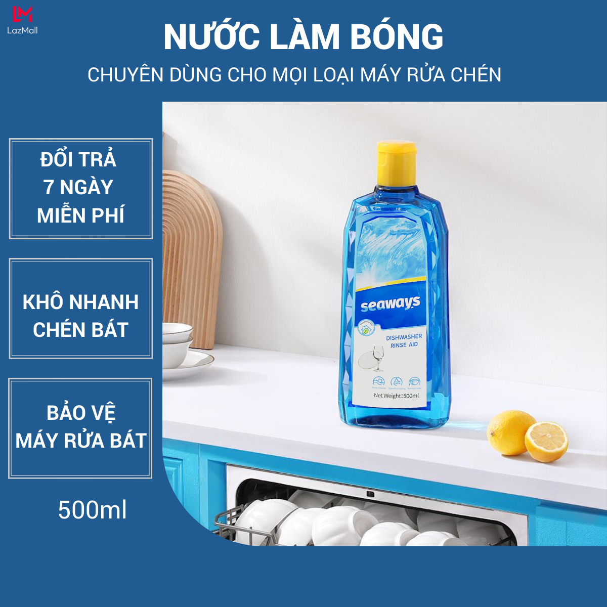 Nước làm bóng Seaways 500ml - Dùng cho mọi loại máy rửa bát chén bát