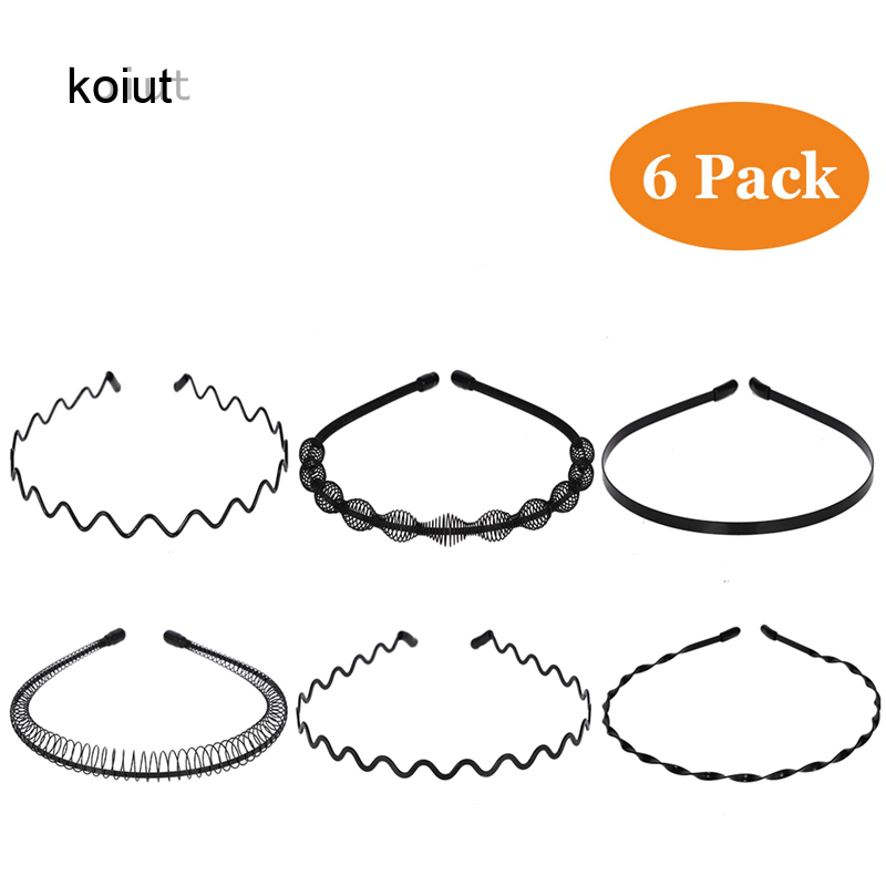 Koiut 6 Cái Bờm Tóc Kim Loại Và Nhựa Lượn Sóng Lò Xo Nhiều Phong Cách Màu Đen Cho Nam Nữ Băng Đô Phụ Kiện Băng Đô Linh Hoạt Cho Bé Trai Bé Gái