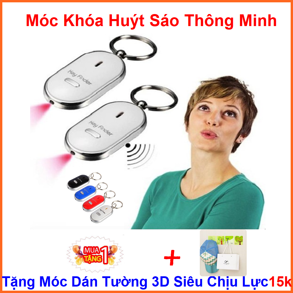Móc Khóa Huýt Sáo Thông Minh Tặng Móc Dán Tường 3D Siêu Chịu Lực 15 k