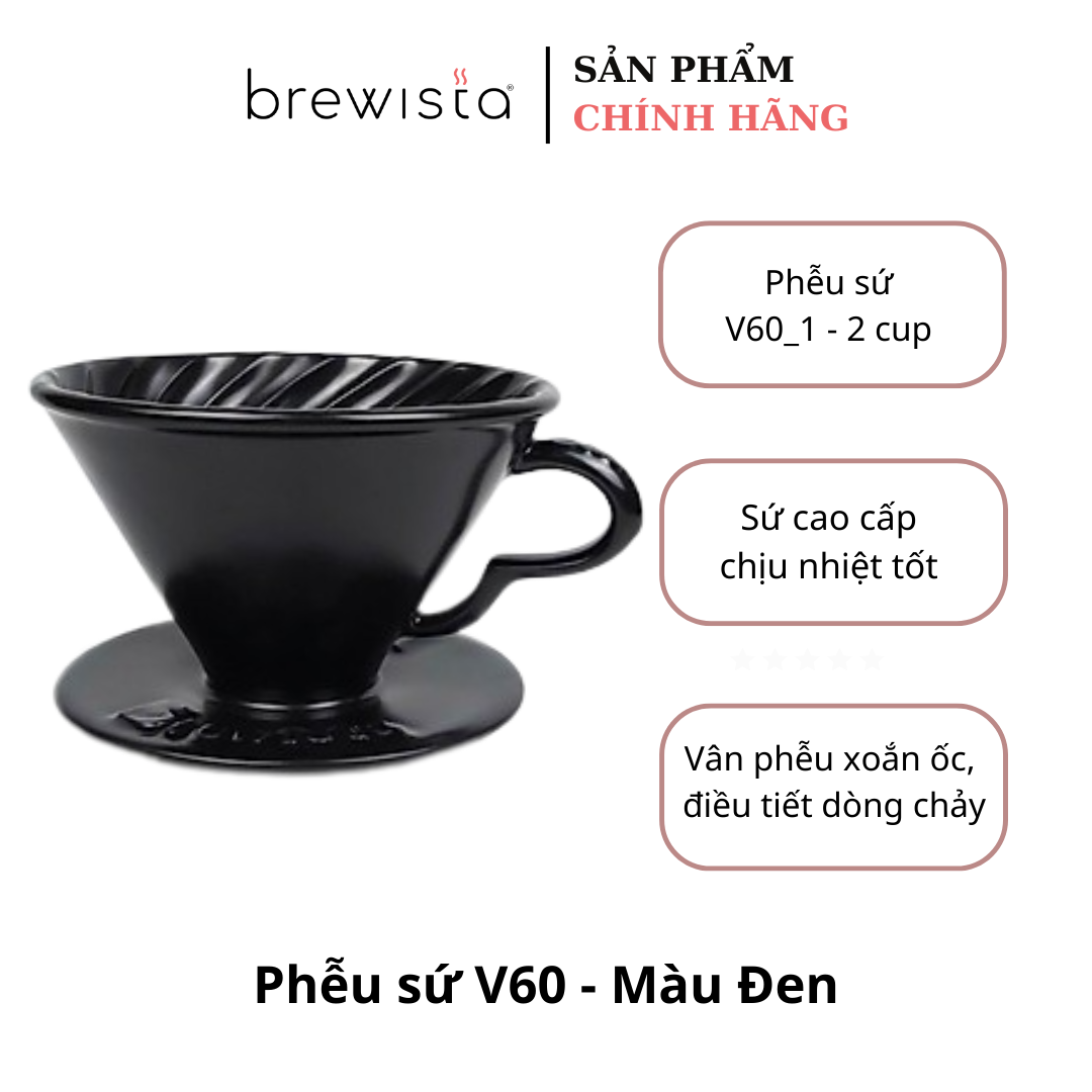 Phễu lọc cà phê V60 sứ cao cấp Brewista Dripper - Màu đen