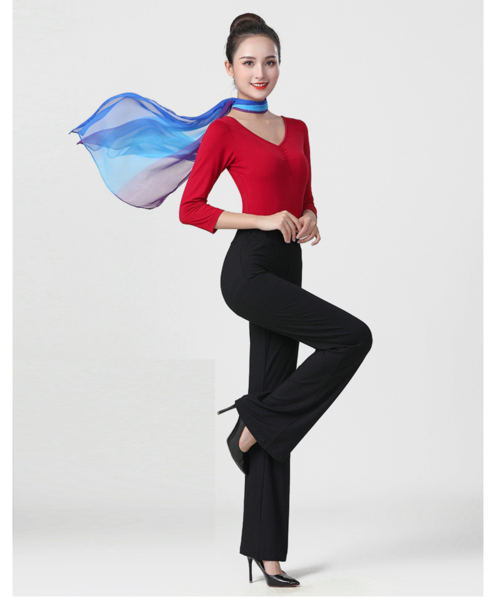 Quần áo tập múa cổ trang, tập yoga COTRASHOP ống loe phối voan cq1