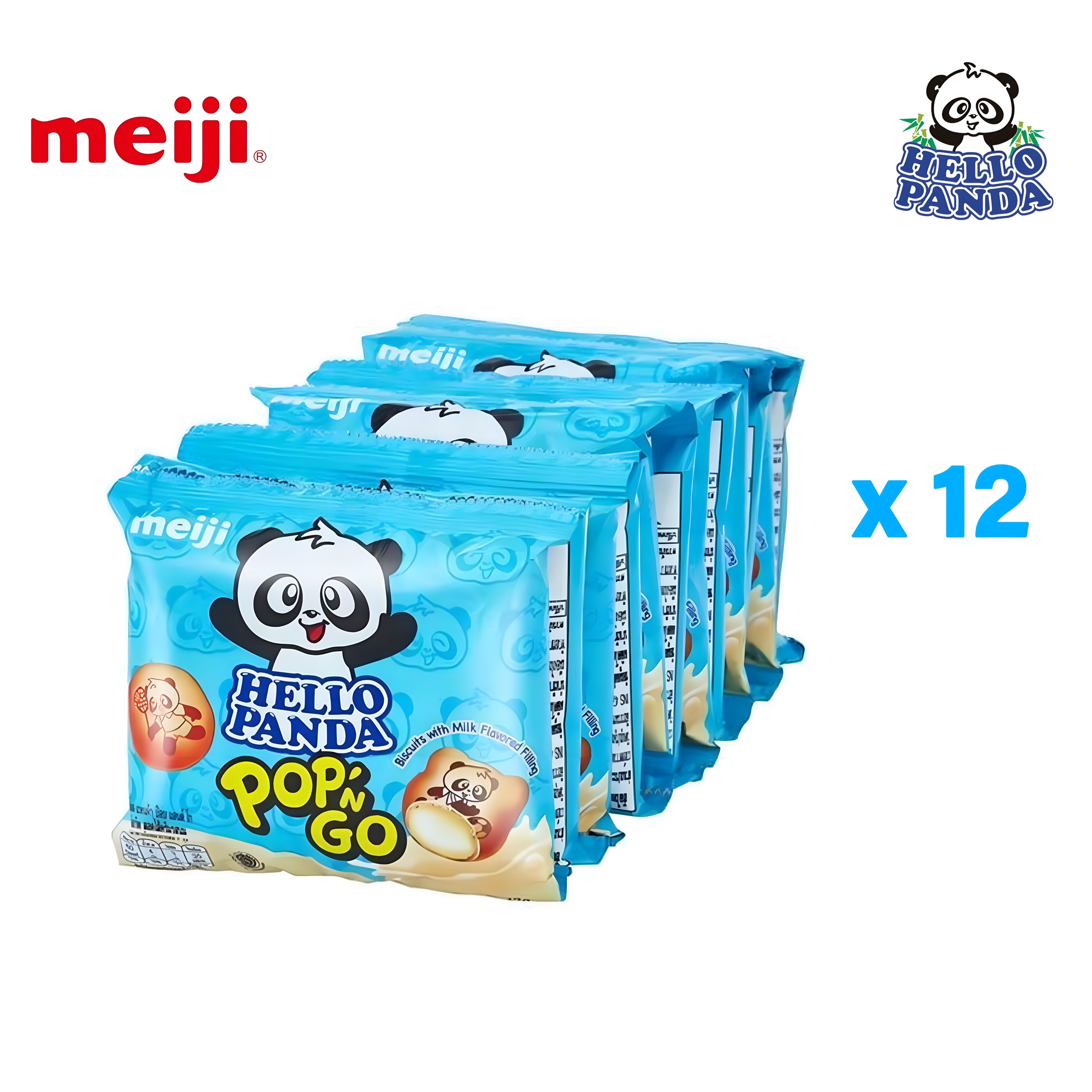 Combo 12 gói bánh bánh gấu meiji hello panda pop n go - nhân kem sữa vani 12g x 12