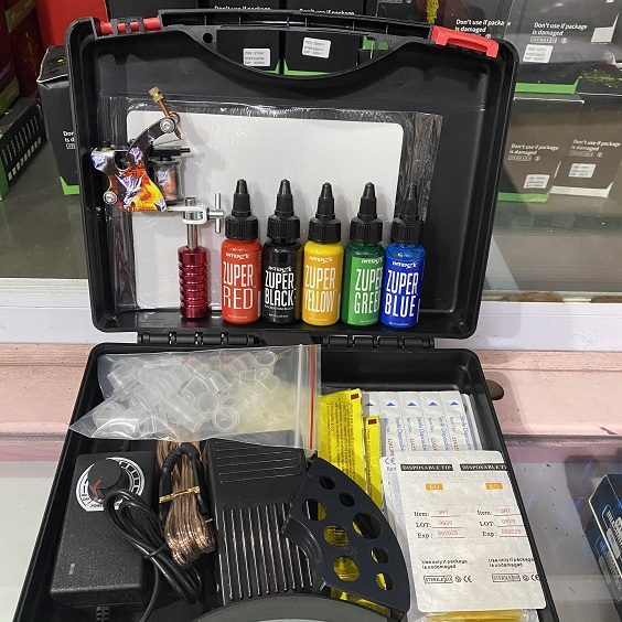 Bộ Combo hộp 1 máy xăm hình Học viên Dragon + set 5 màu mực Zuper + phụ kiện