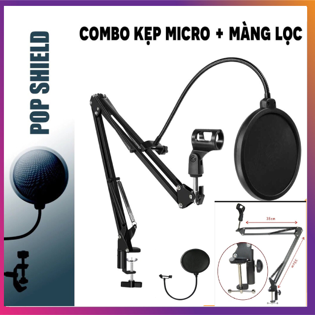 Combo Chân đế kẹp mic thu âm bằng hộp kim chắc chắn