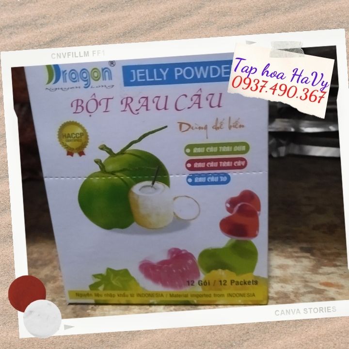 Bột rau câu dừa dẻo dragon 12 gói, 120g tap hoa havy