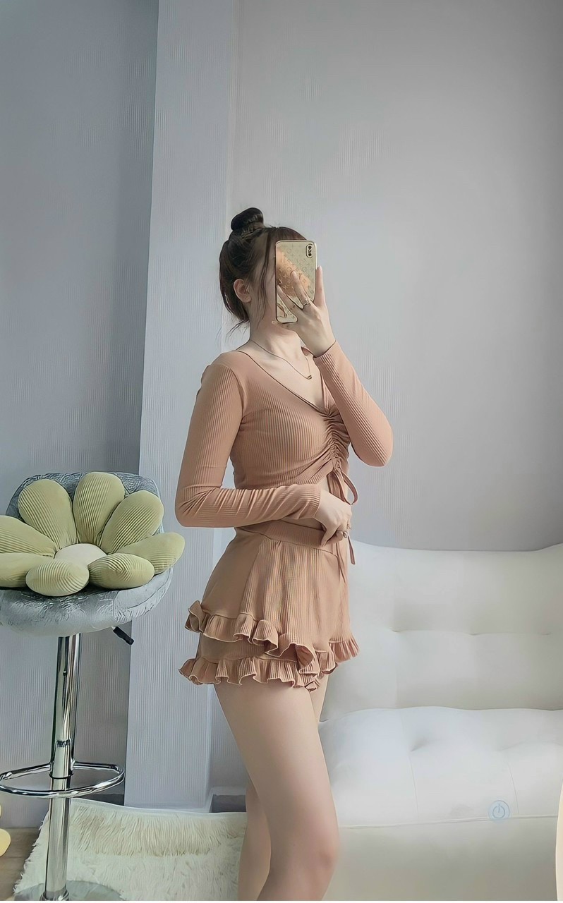 Set Áo kiểu thun gân viền cổ croptop kèm quần đùi siêu xinh TTMTB4