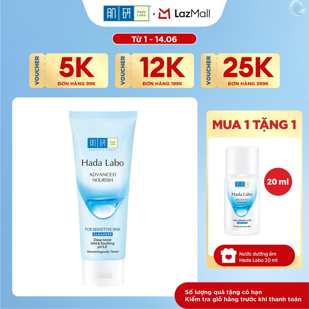 Sữa rửa mặt dưỡng ẩm dạng gel cho da nhạy cảm Hada Labo Advanced Nourish For Sensitive Skin Cleanser 80g