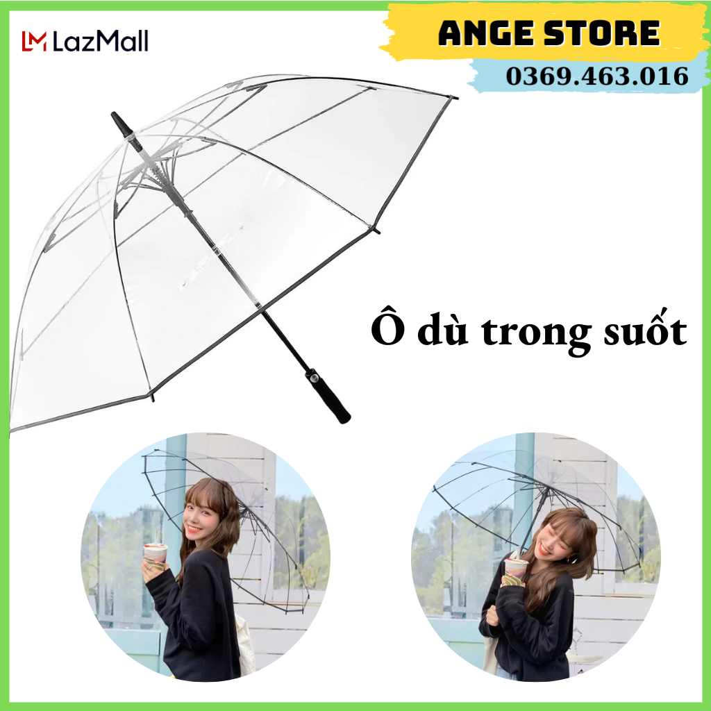 Dù đi mưa cầm tay, trong suốt, siêu yêu, ô đi mưa giá rẻ - ô trong suốt 16 nan chắc chắn, thích hợp chụp ảnh, đi mưa