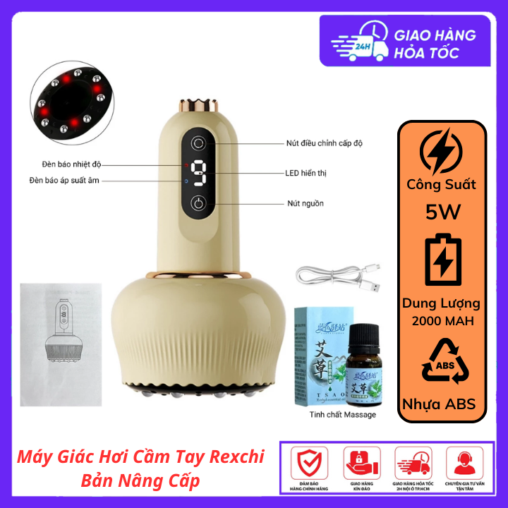 Máy Massage Giác Hơi Cạo Gió Cầm Tay G05-A Có Đèn Hồng Ngoại Với 8 Đầu Bi Làm Giãn Mạch,Lưu Thông Máu,An Toàn,Bảo Vệ Da,Không Dùng Lửa,Không Gây Kích Ứng,Tặng Kèm 3 Chai Tinh Dầu