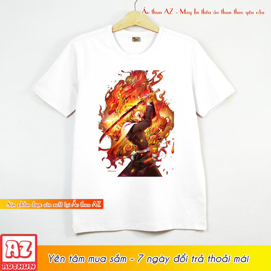 Áo thun anime Kimetsu no Yaiba hình viêm trụ Rengoku M2862