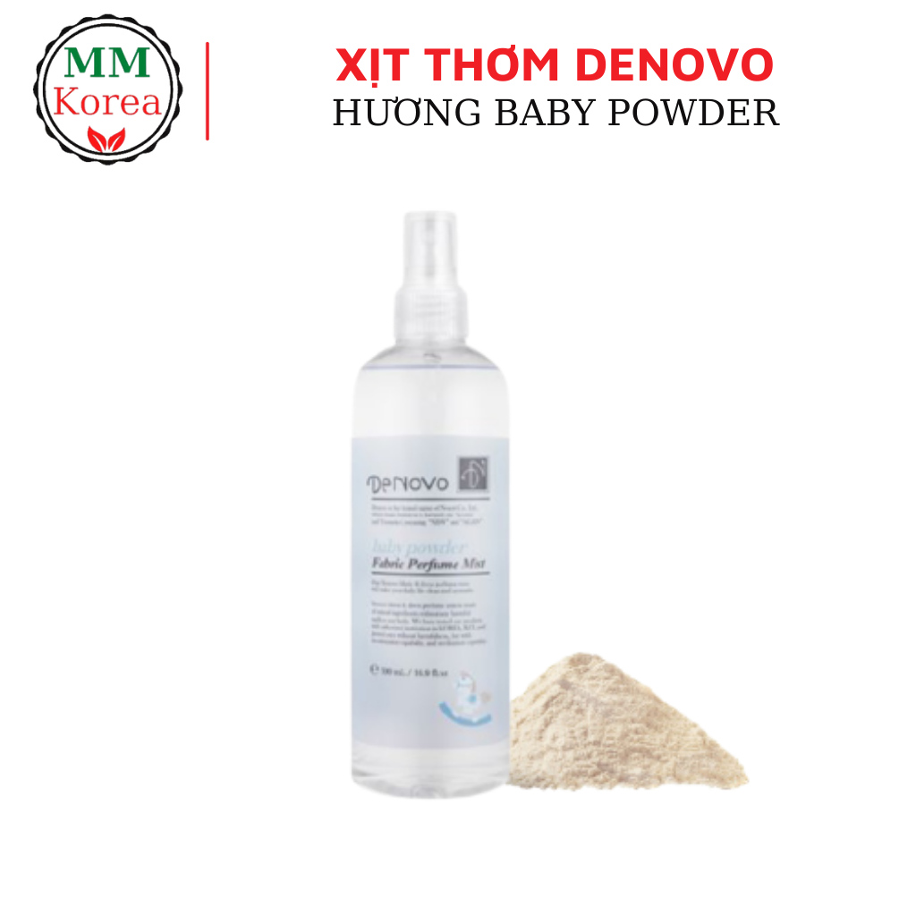 Xịt thơm hương nước hoa DENOVO Hàn Quốc hương Baby Powder (Mùi Phấn rôm) - Nước xịt khử mùi quần áo, mùi phòng, mùi cơ thể chính hãng dùng được cho bé