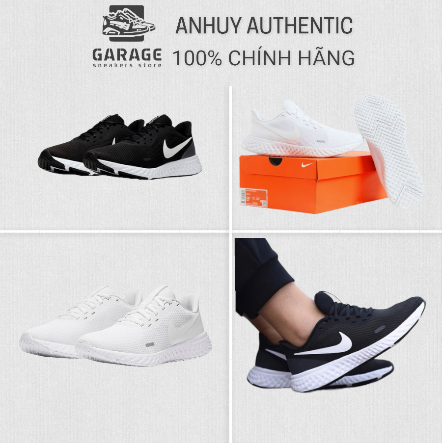 Giày thể thao nam nữ nike revolution 5 đen trắng- bq3204-002