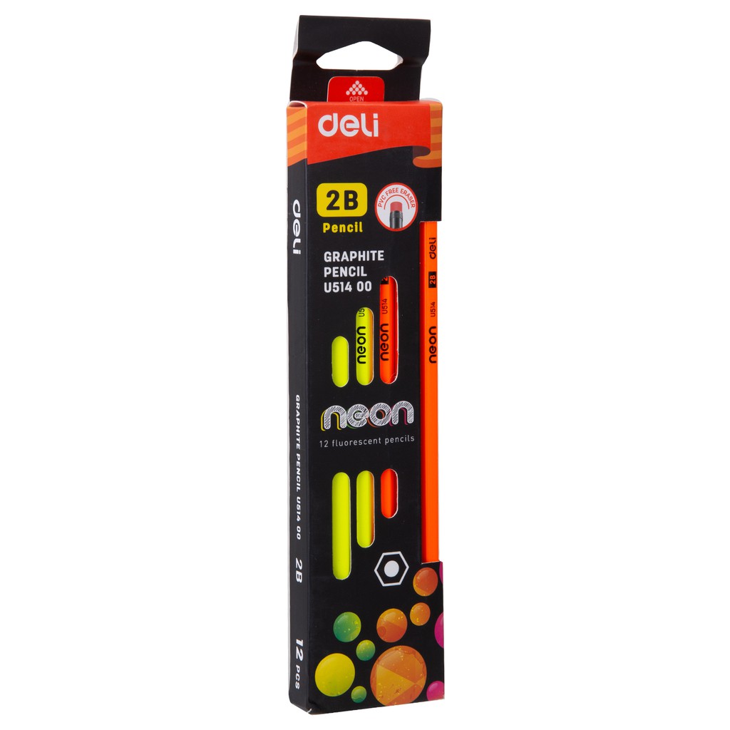 Hộp 12 cây bút chì 2b deli wu51400 - neon nhiều màu sắc