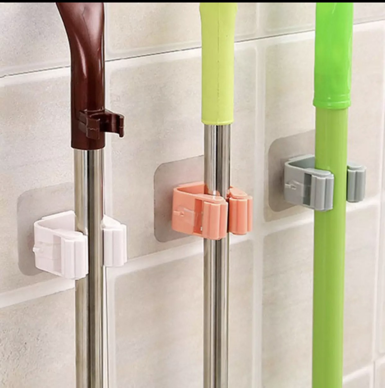 COMBO 5 CÁI Móc dán tường kẹp giữ cây lau nhà, móc treo chổi chịu lực 6kg
