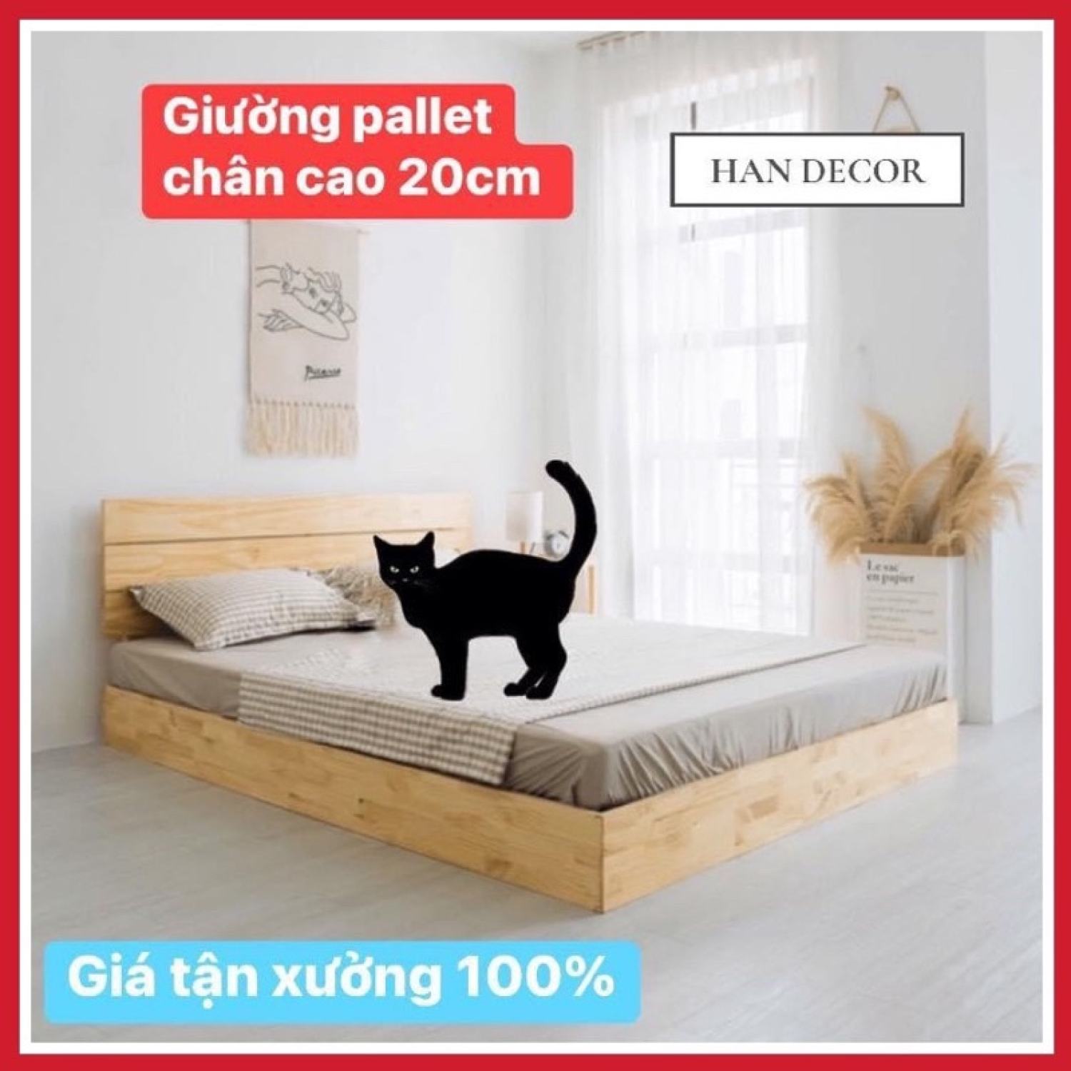 Hoả tốc gường pallet chân cao 20cm full kín mặt gỗ thông