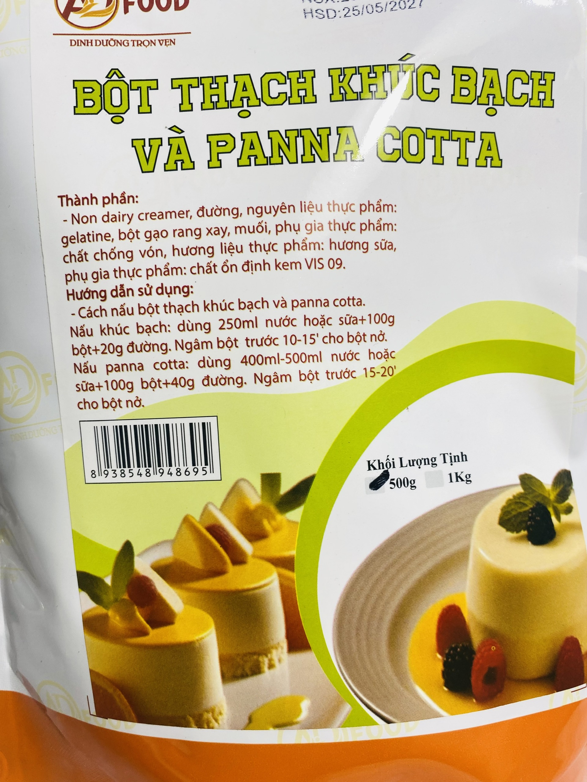 500g bột thạch khúc bạch và PANNA COTTA