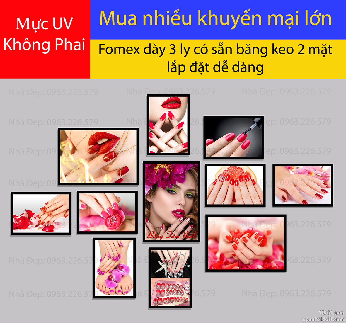 Bộ tranh FOMEX dán tường tiệm Nail 11 tấm. Mã DO