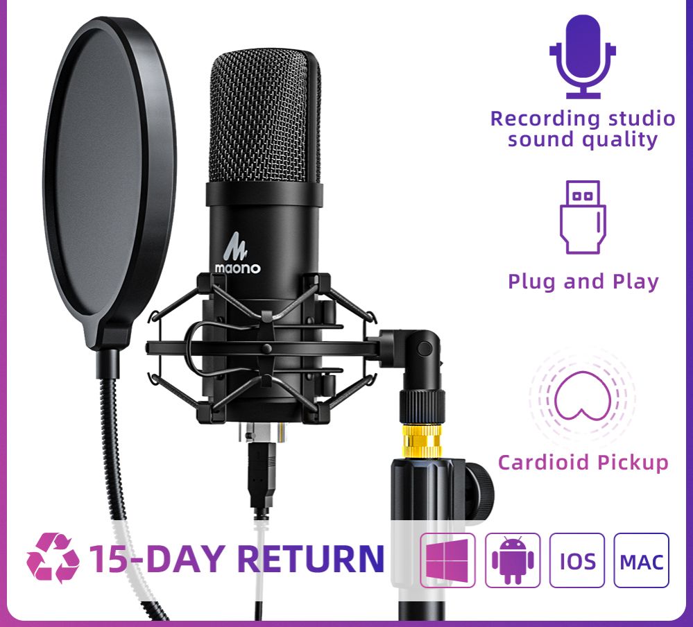 AU-A04T MAONO Bộ Micro USB, Podcast Chuyên Nghiệp, Micro Phát Trực Tiếp Tụ Điện Mic Phòng Thu Dành Cho Máy Tính YouTube Ghi Âm Chơi Game