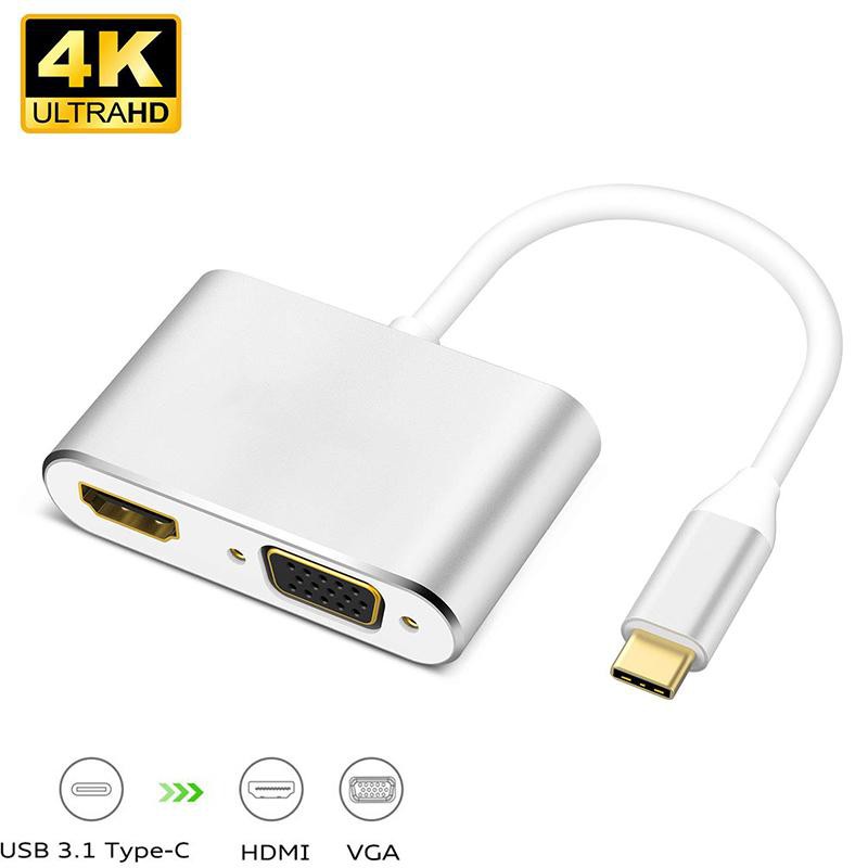 Cáp chuyển usb type c sang hdmi và vga 4k - type-c to hdmi + vga