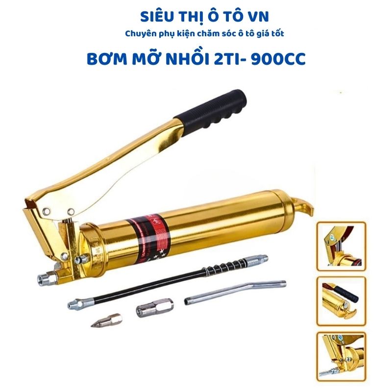 Bơm mỡ bò cầm tay 900cc trợ lực 2 xi lanh dùng cho mỡ sâu hoặc mỡ nhồi chất liệu thép độ bền cao, lực bơm mạnh